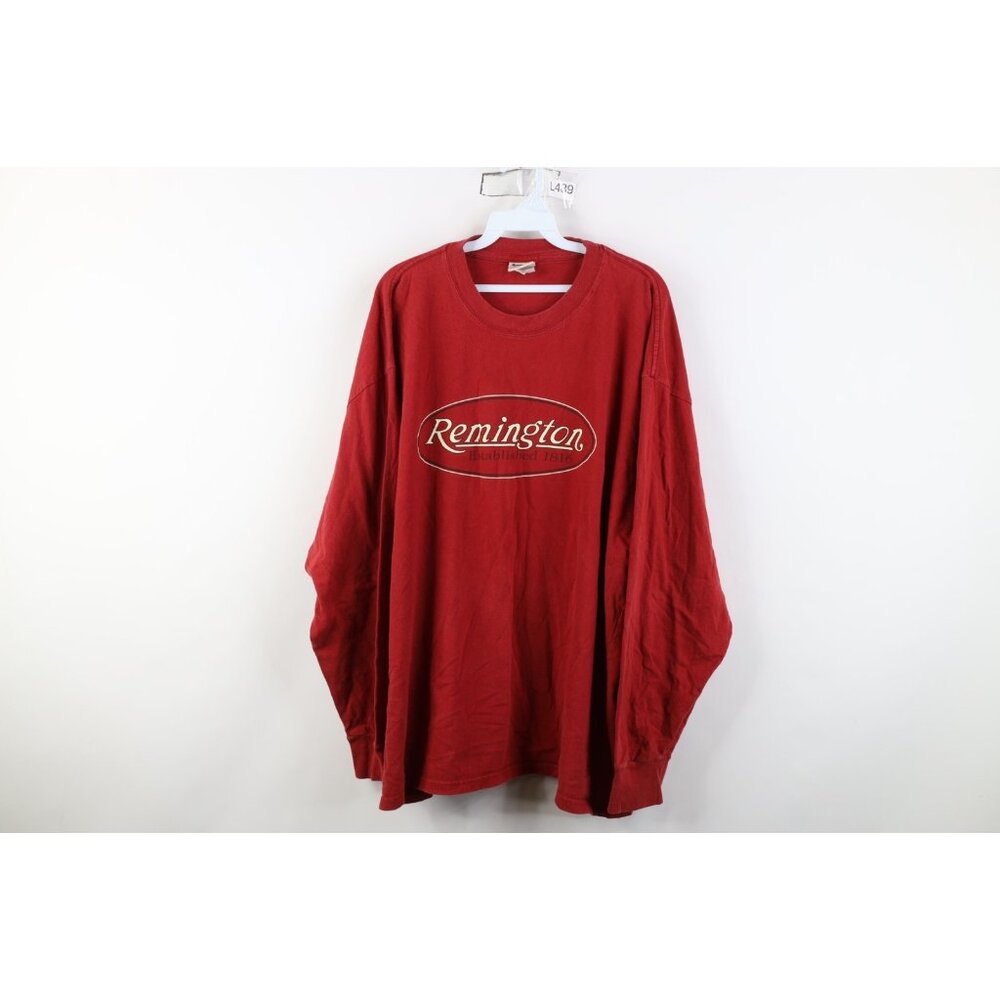Vtg Remington UMC Mens 2XL Faded Spell Out Hunting Bear Long Sleeve T-Shirt Red